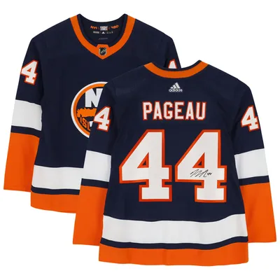 Jean-Gabriel Pageau New York Islanders Unsigned White Jersey Skating with Puck vs. Ottawa Senators Photograph