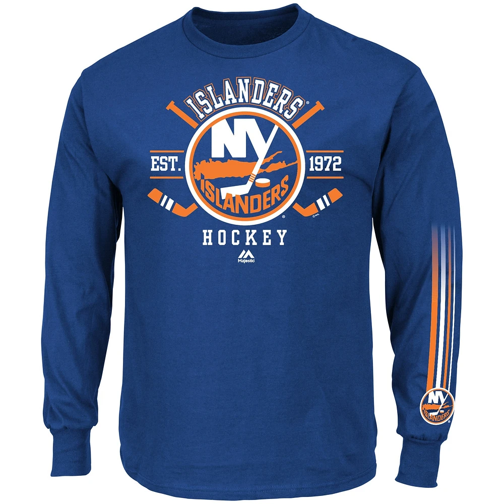 T-shirt à manches longues carreaux croisés Majestic New York Islanders - Bleu royal