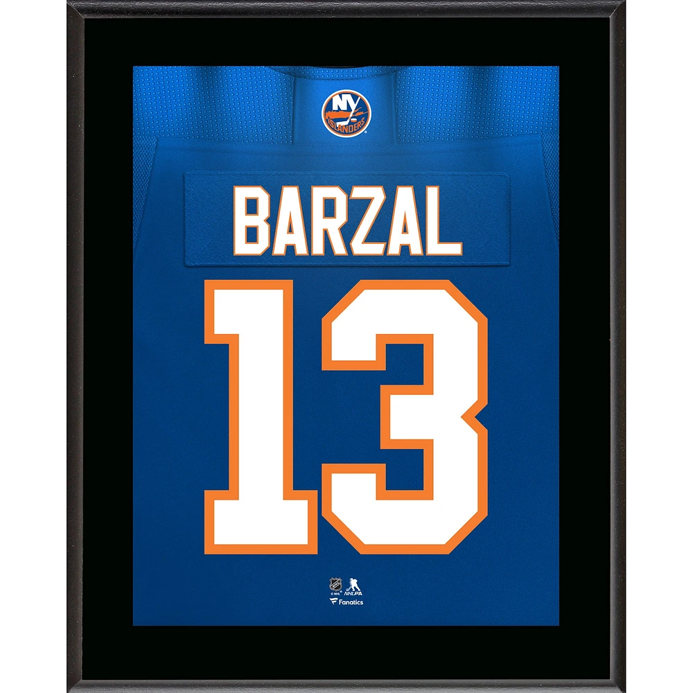 Plaque de joueur par sublimation avec numéro de maillot des New York Islanders de 10,5" x 13" de Mathew Barzal