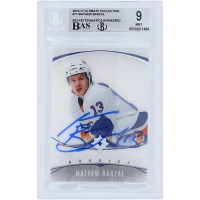 Carte de recrue 9/10 autographiée par Mathew Barzal des Islanders de New York, Upper Deck Ultimate Collection #71 Beckett Fanatics Witnessed 2016-17, authentifiée