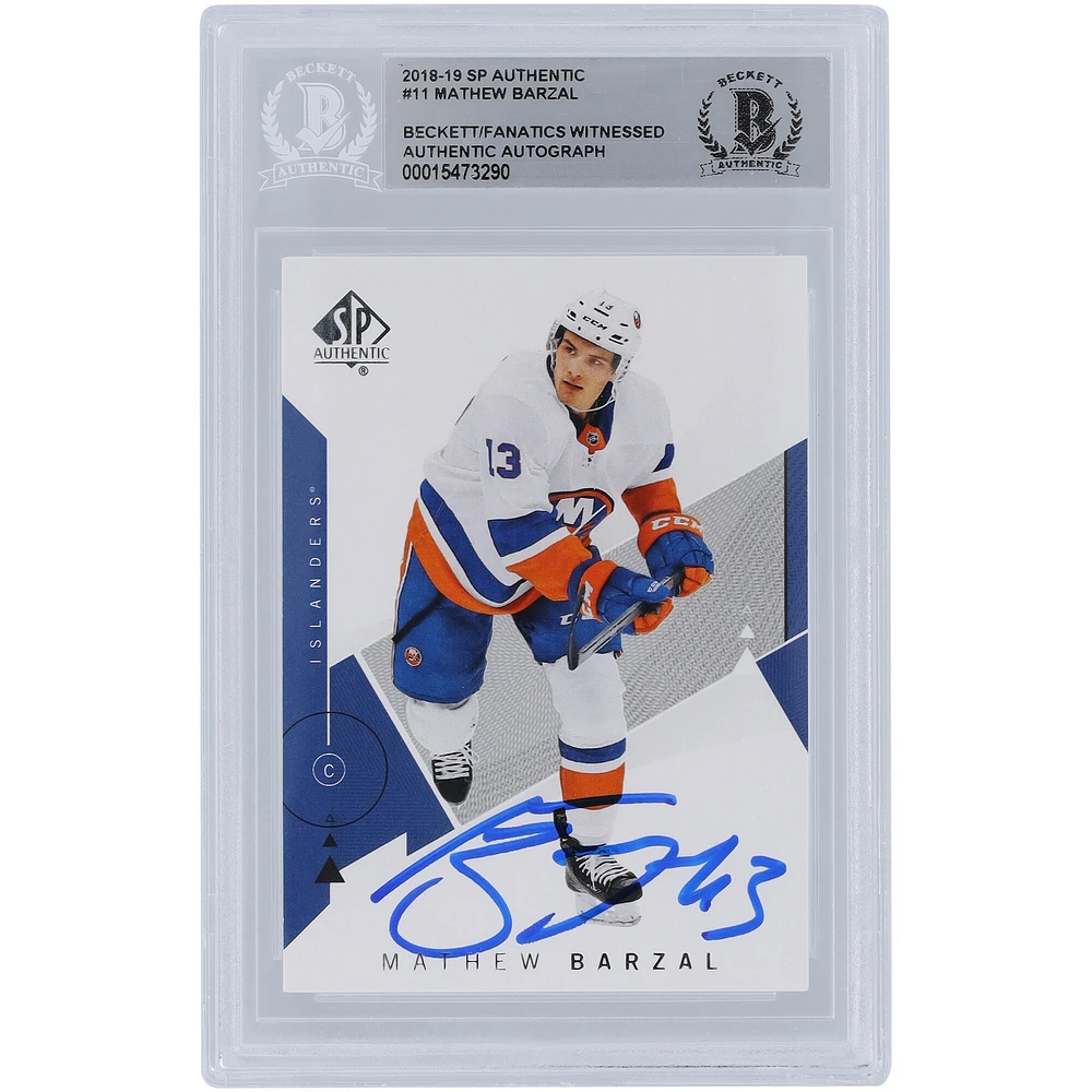Carte autographiée 2018-19 Upper Deck SP authentique n° 11 Beckett Fanatics Witnessed des Islanders de New York par Mathew Barzal