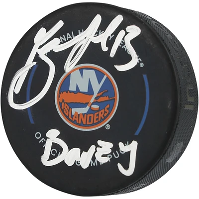 Rondelle de match officielle autographiée par Mathew Barzal des Islanders de New York avec l'inscription « Barzy »