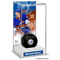 Mathew Barzal New York Islanders Autographed Puck with Deluxe Tall Hockey Puck Case