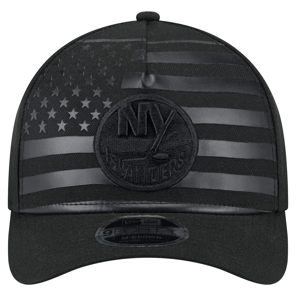Men's New Era  Black New York Islanders Game Day Stealth Flag 9FORTY A-Frame Adjustable Hat