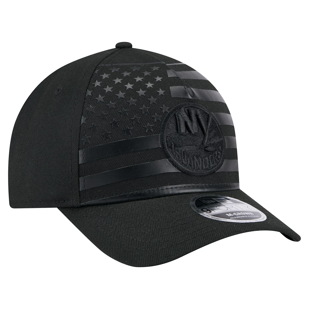 Men's New Era  Black New York Islanders Game Day Stealth Flag 9FORTY A-Frame Adjustable Hat