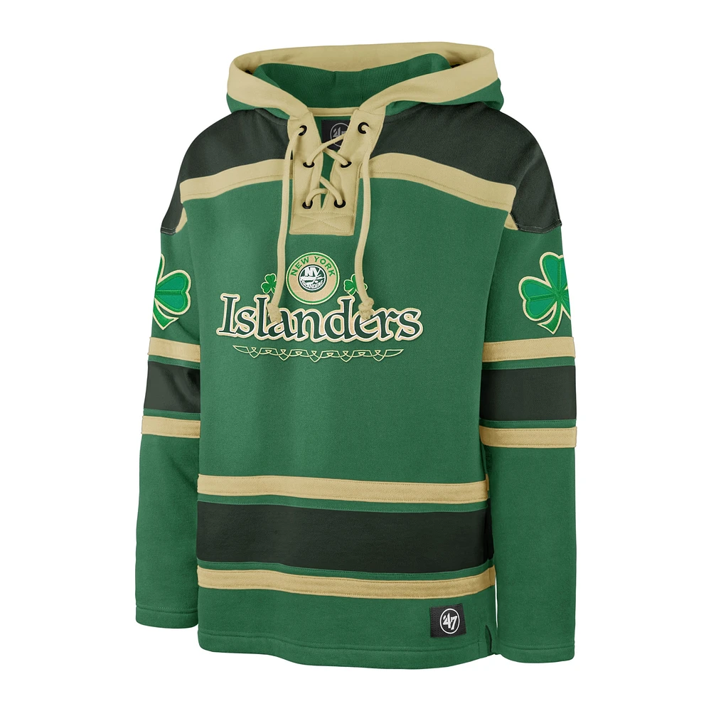 Men's '47  Kelly Green New York Islanders St. Patrick's Day McLucky Superior Lacer Pullover Hoodie