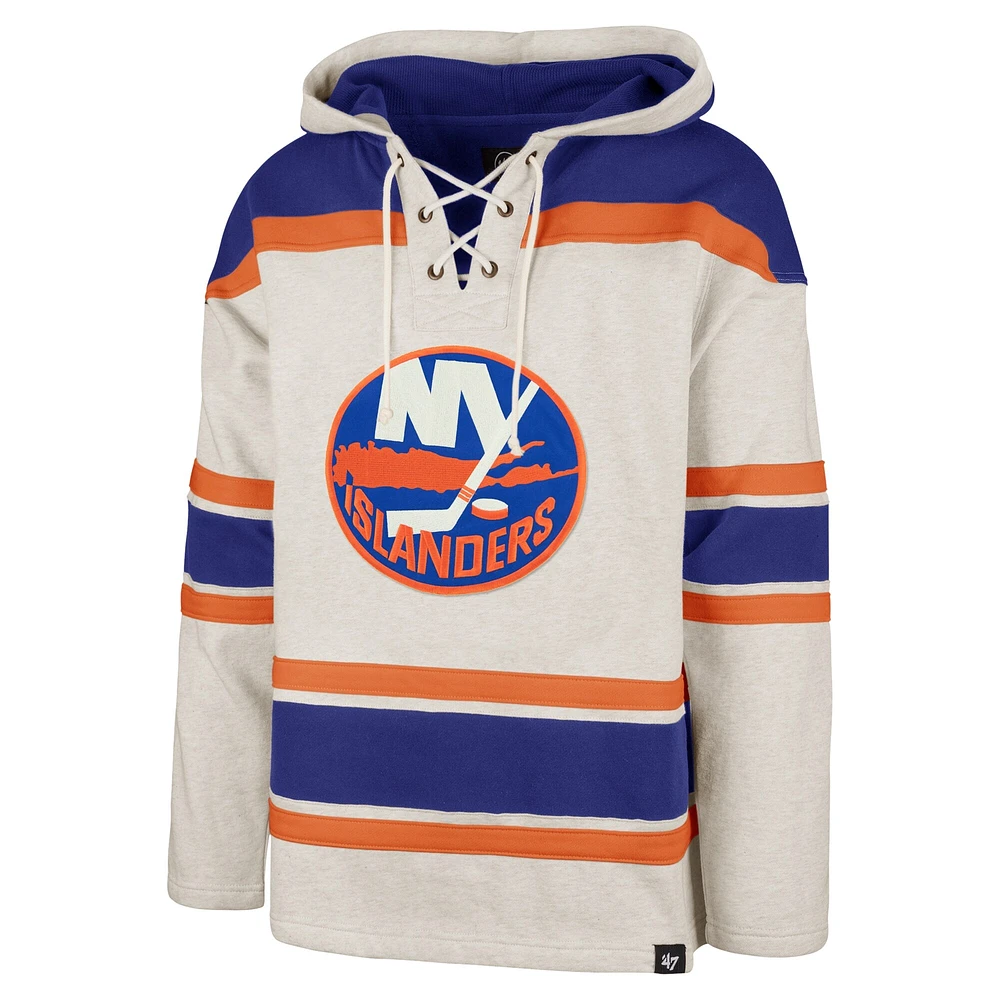 Men's '47  Oatmeal New York Islanders Rockaway Lacer Pullover Hoodie