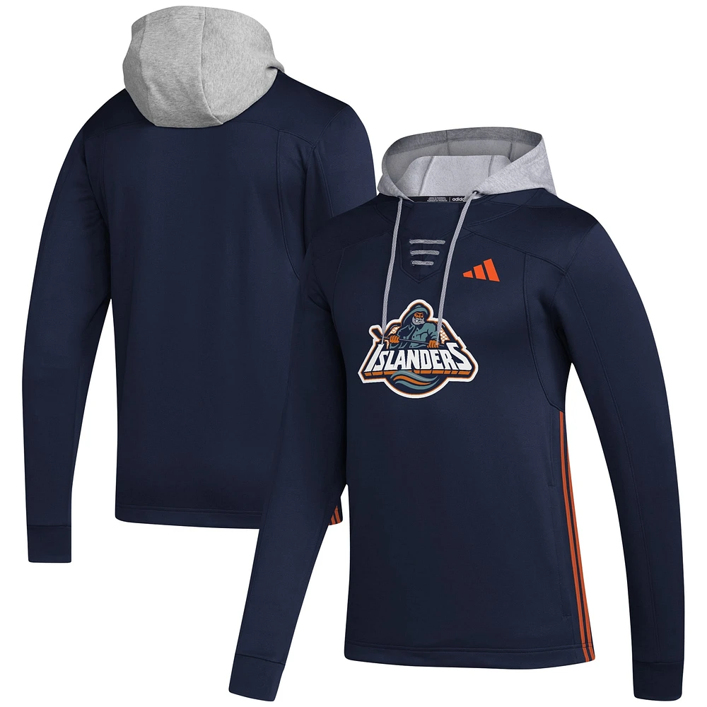 Sweat à capuche adidas bleu marine New York Islanders Refresh Skate Lace AEROREADY pour hommes