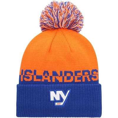 Bonnet en tricot à revers COLD.RDY adidas orange/Royal New York Islanders pour hommes avec pompon