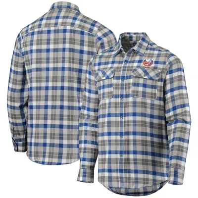 Texas Rangers Button Down Shirt Mens Medium Blue White Plaid Long Sleeve