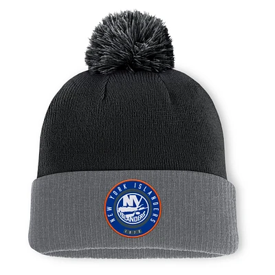 Bonnet en tricot à revers avec pompon Fanatics pour hommes, noir, New York Islanders