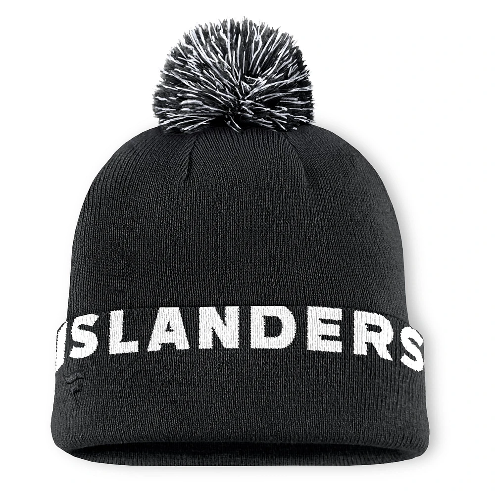 Men's Fanatics Black New York Islanders High Stick Cuffed Knit Hat with Pom