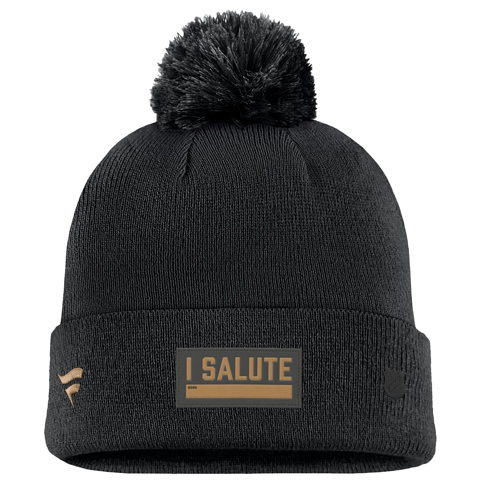 Bonnet en tricot à revers avec pompon pour homme Fanatics Black New York Islanders Military Appreciation