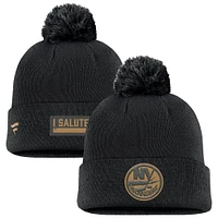 Bonnet en tricot à revers avec pompon pour homme Fanatics Black New York Islanders Military Appreciation