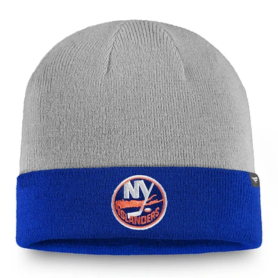 Bonnet en tricot à revers Fanatics gris/Royal New York Islanders pour hommes