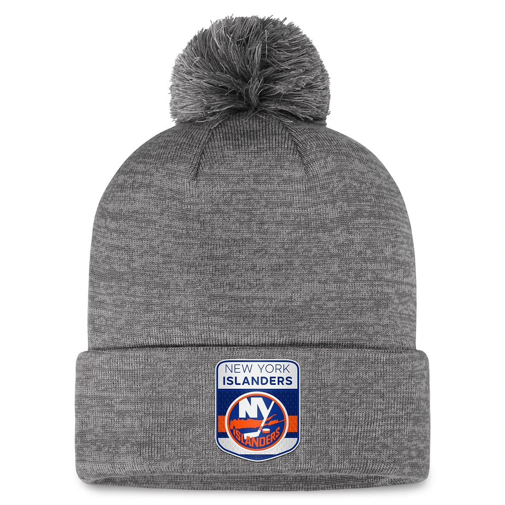 Men's Fanatics  Gray New York Islanders Authentic Pro Home Ice Cuffed Knit Hat with Pom