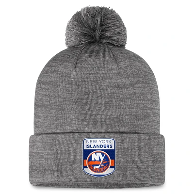 Men's Fanatics  Gray New York Islanders Authentic Pro Home Ice Cuffed Knit Hat with Pom