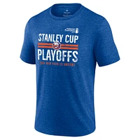 Men's Fanatics  Heather Royal New York Islanders 2024 Stanley Cup Playoffs Crossbar Tri-Blend T-Shirt