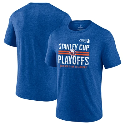 T-shirt tri-mélange à barre transversale des séries éliminatoires de la Coupe Stanley 2024 Islanders New York Fanatics Heather Royal pour hommes