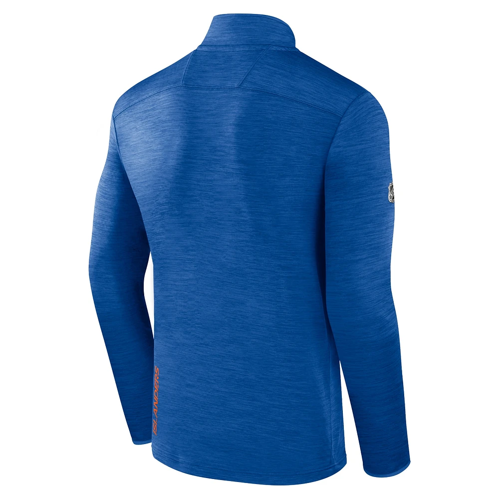 Haut à enfiler authentique quart de zip Fanatics Heather Royal New York Islanders pour hommes