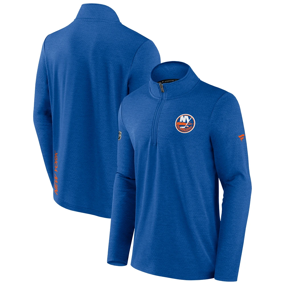 Men's Fanatics Heather Royal New York Islanders Authentic Pro Rink Quarter-Zip Jacket