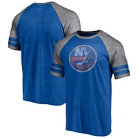 T-shirt à trois mélanges raglan deux bandes Fanatics Heather Royal New York Islanders pour hommes