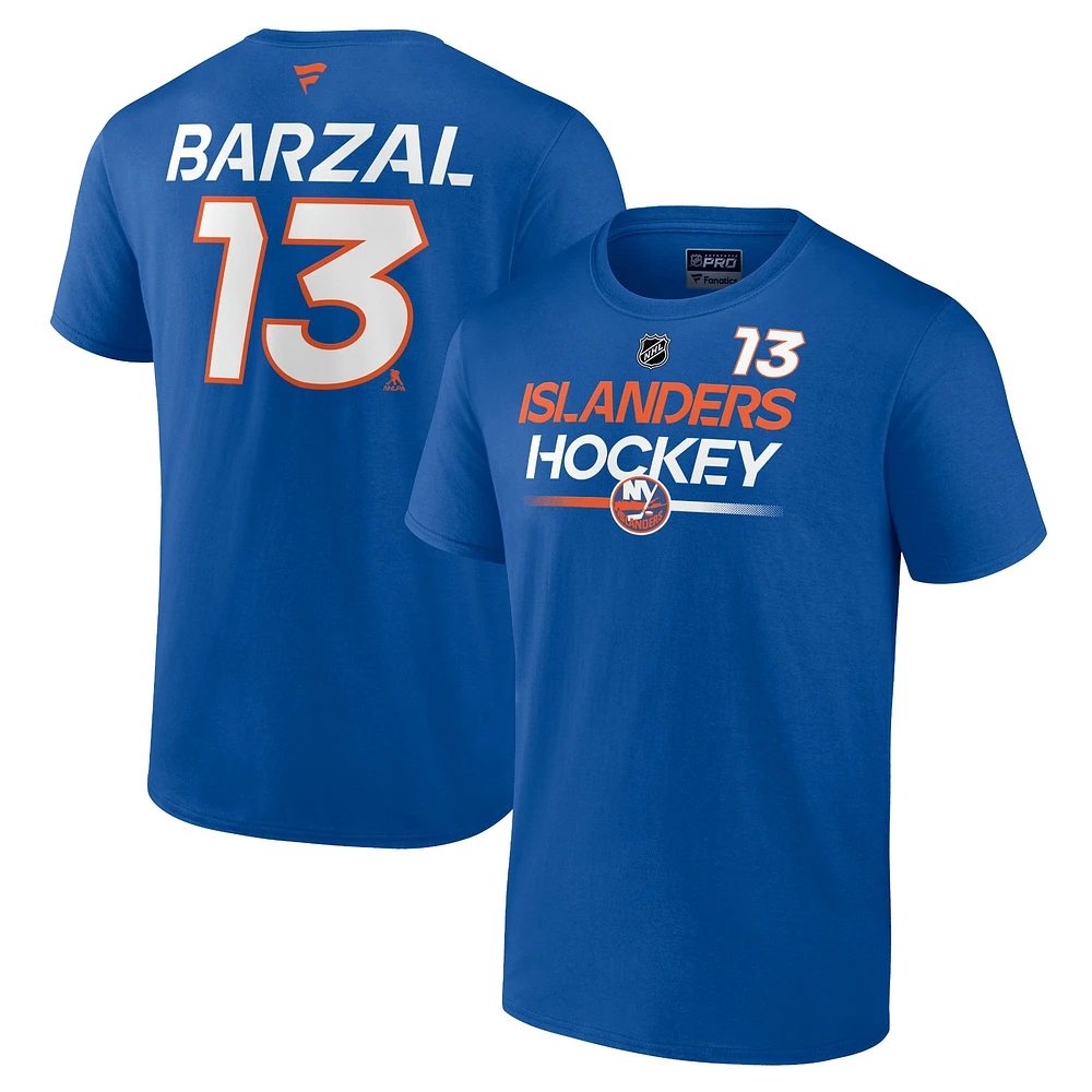 T-shirt avec nom et numéro Fanatics Mathew Barzal Royal New York Islanders pour hommes Authentic Pro Prime