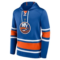 Chandail à capuchon lacets avec nom et numéro Fanatics Mathew Barzal Royal New York Islanders pour hommes