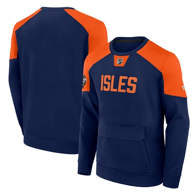 Men's Fanatics Navy New York Islanders 2024 NHL Stadium Series Authentic Pro Fleece Logo Pullover Sweatshirt