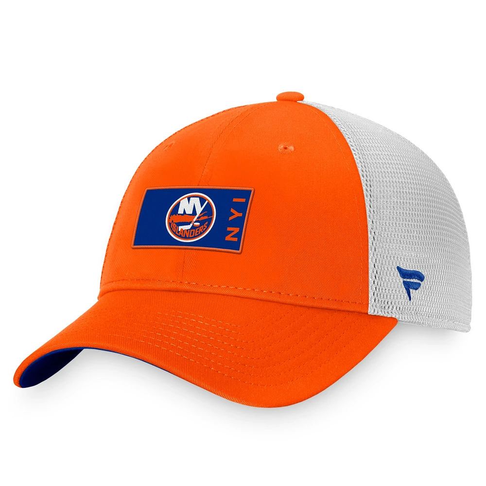 Men's Fanatics Orange/White New York Islanders Authentic Pro Rink Trucker Snapback Hat