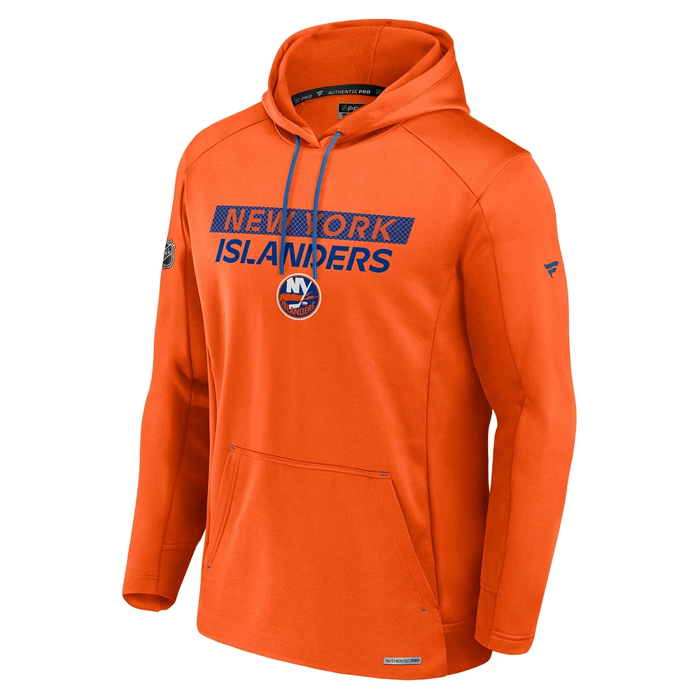 Men's Fanatics  Orange New York Islanders Authentic Pro Rink Fleece Pullover Hoodie