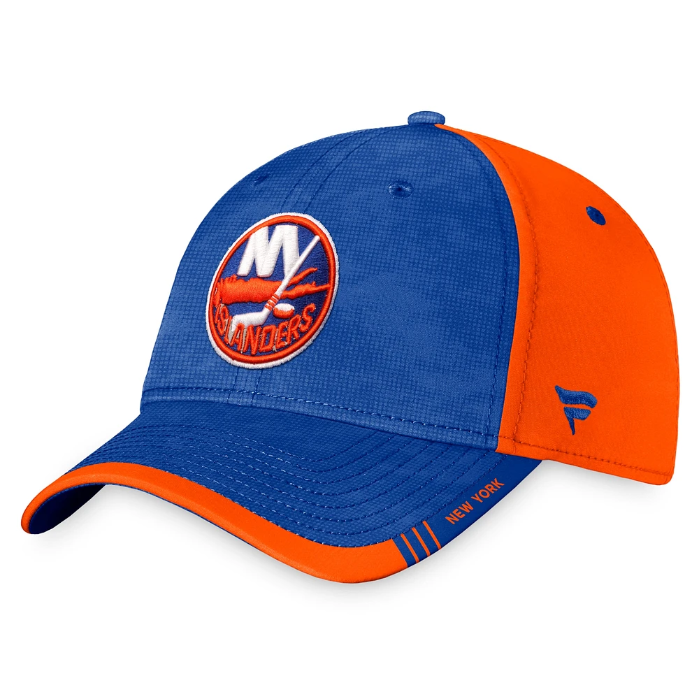 Casquette Flex Camo Authentic Pro Rink Fanatics Royal/Orange pour hommes des Islanders de New York