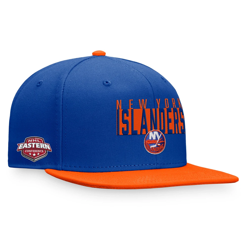 Casquette Snapback à blocs de couleurs fondamentaux Fanatics Royal/Orange pour hommes des Islanders de New York