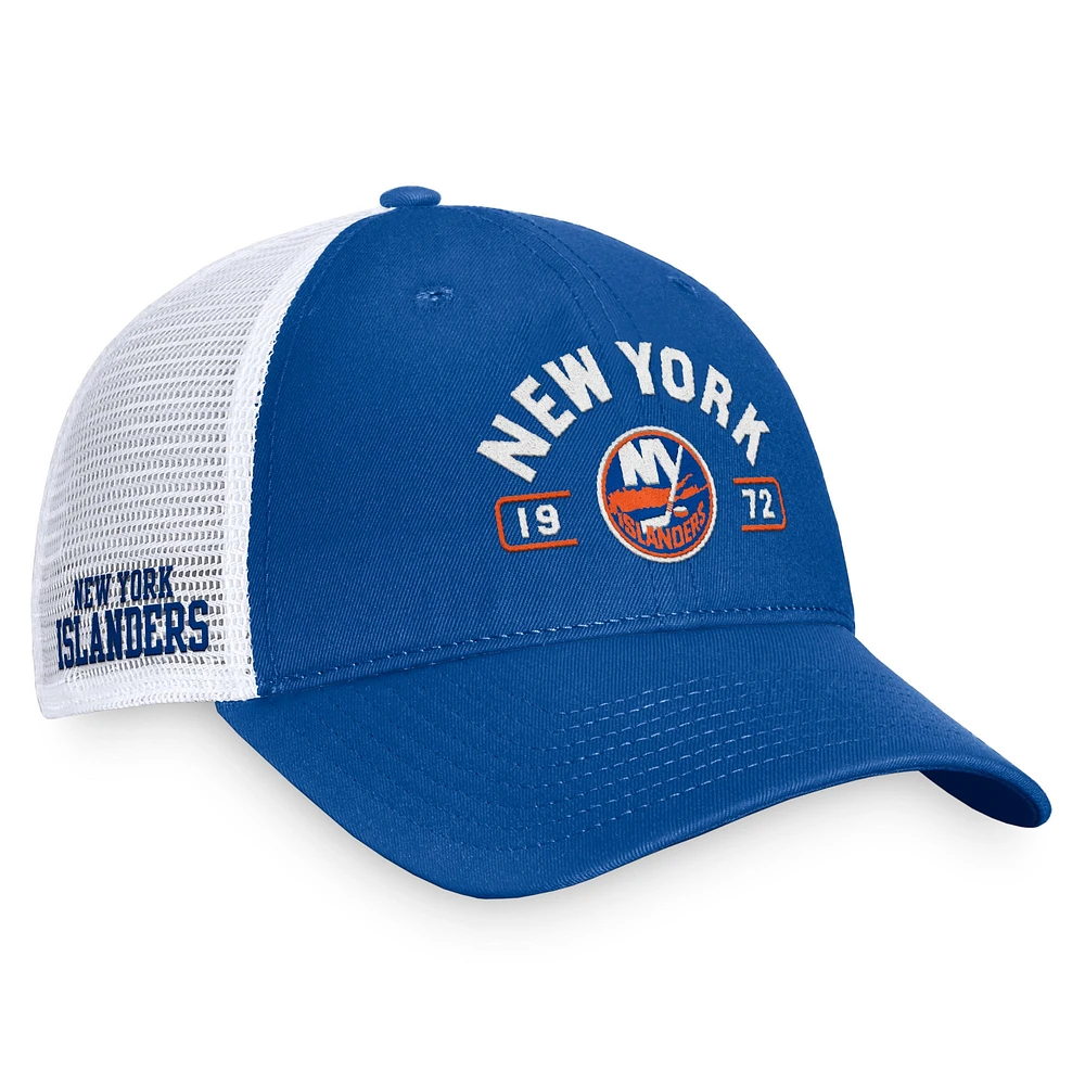 Casquette réglable Fanatics Royal/White New York Islanders Free Kick Trucker pour hommes