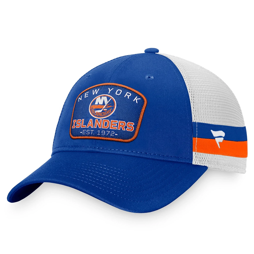 Men's Fanatics Royal/White New York Islanders Fundamental Striped Trucker Adjustable Hat