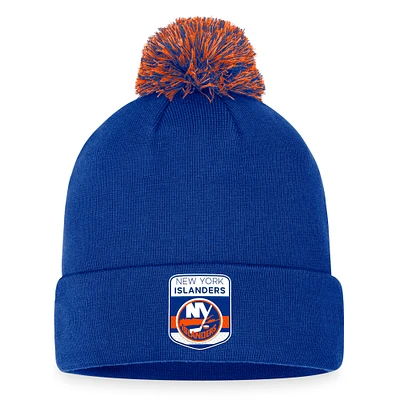 Bonnet en tricot à revers de repêchage de la LNH 2023 Fanatics Royal New York Islanders pour hommes avec pompon