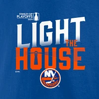 T-shirt avec slogan des séries éliminatoires de la Coupe Stanley 2024 Royal New York Islanders Fanatics pour hommes