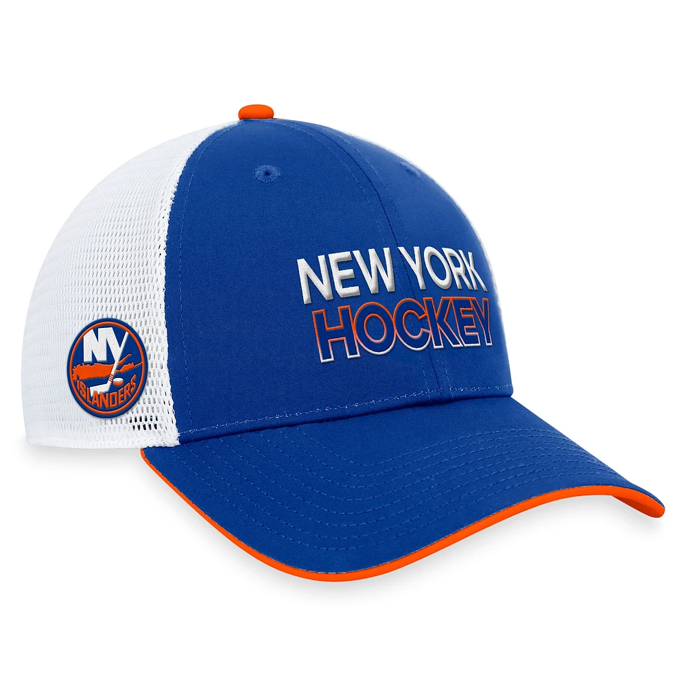 Casquette réglable authentique Pro Rink Trucker Fanatics Royal New York Islanders pour hommes