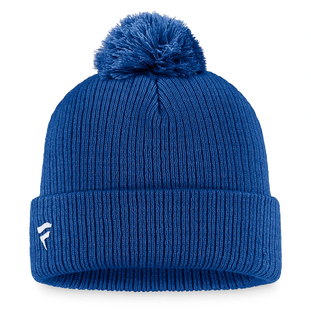 Bonnet en tricot à revers avec logo principal Fanatics Royal New York Islanders pour hommes avec pompon