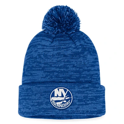 Bonnet en tricot à revers fondamental Fanatics Royal New York Islanders pour hommes avec pompon