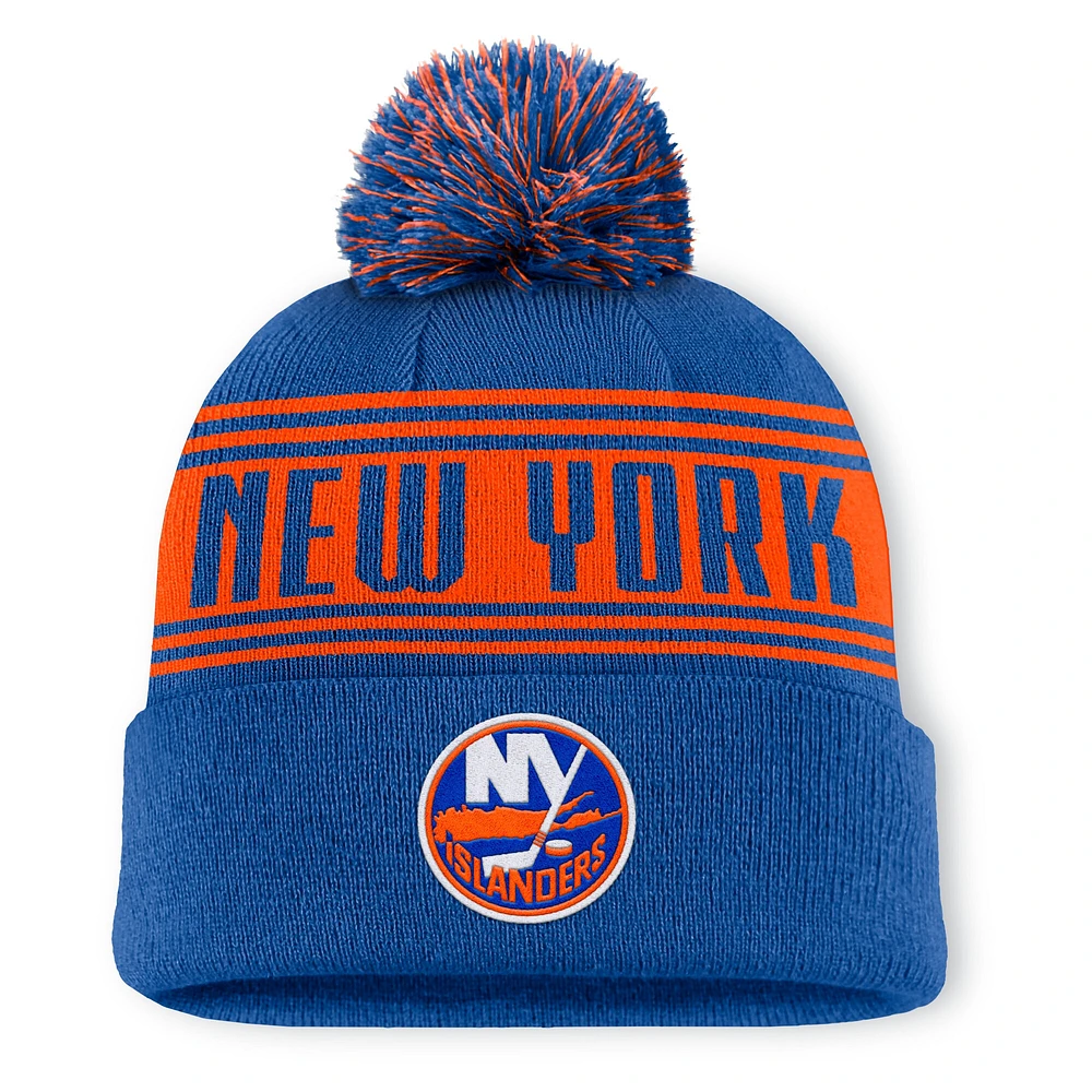 Bonnet en tricot à revers avec pompon pour hommes Fanatics Royal New York Islanders Fundamental