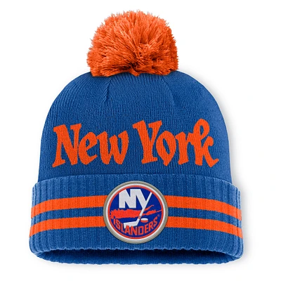 Bonnet en tricot à revers avec pompon Fanatics Royal New York Islanders Heritage pour homme