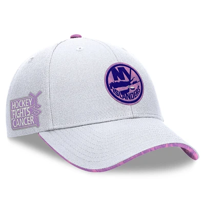 Men's Fanatics White New York Islanders Authentic Pro Hockey Fights Cancer Adjustable Hat