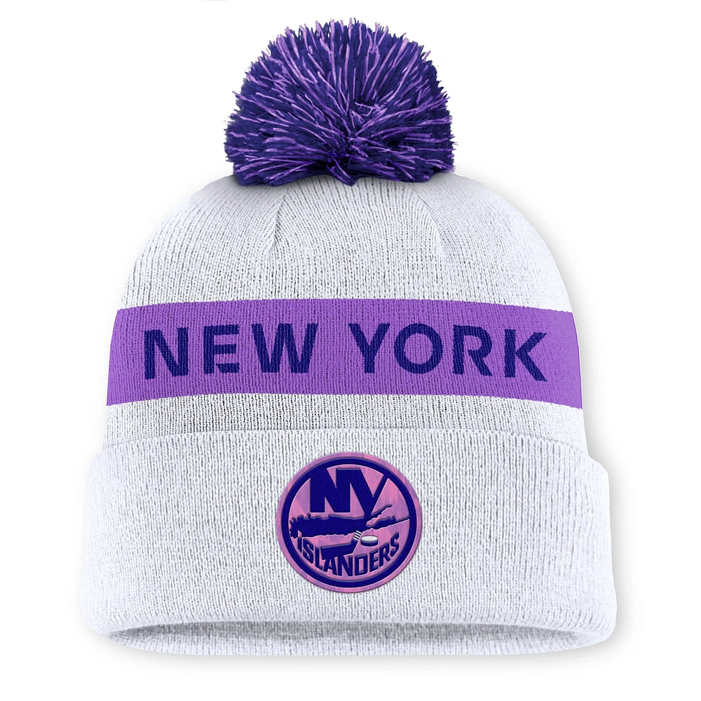 Bonnet en tricot à revers avec pompon pour homme Fanatics New York Islanders Hockey Fights Cancer