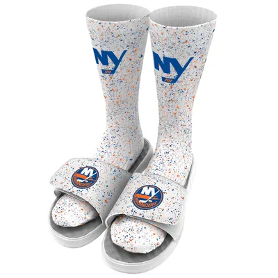 New York Islanders ISlide Speckle Socks & Slide Sandals Bundle - White