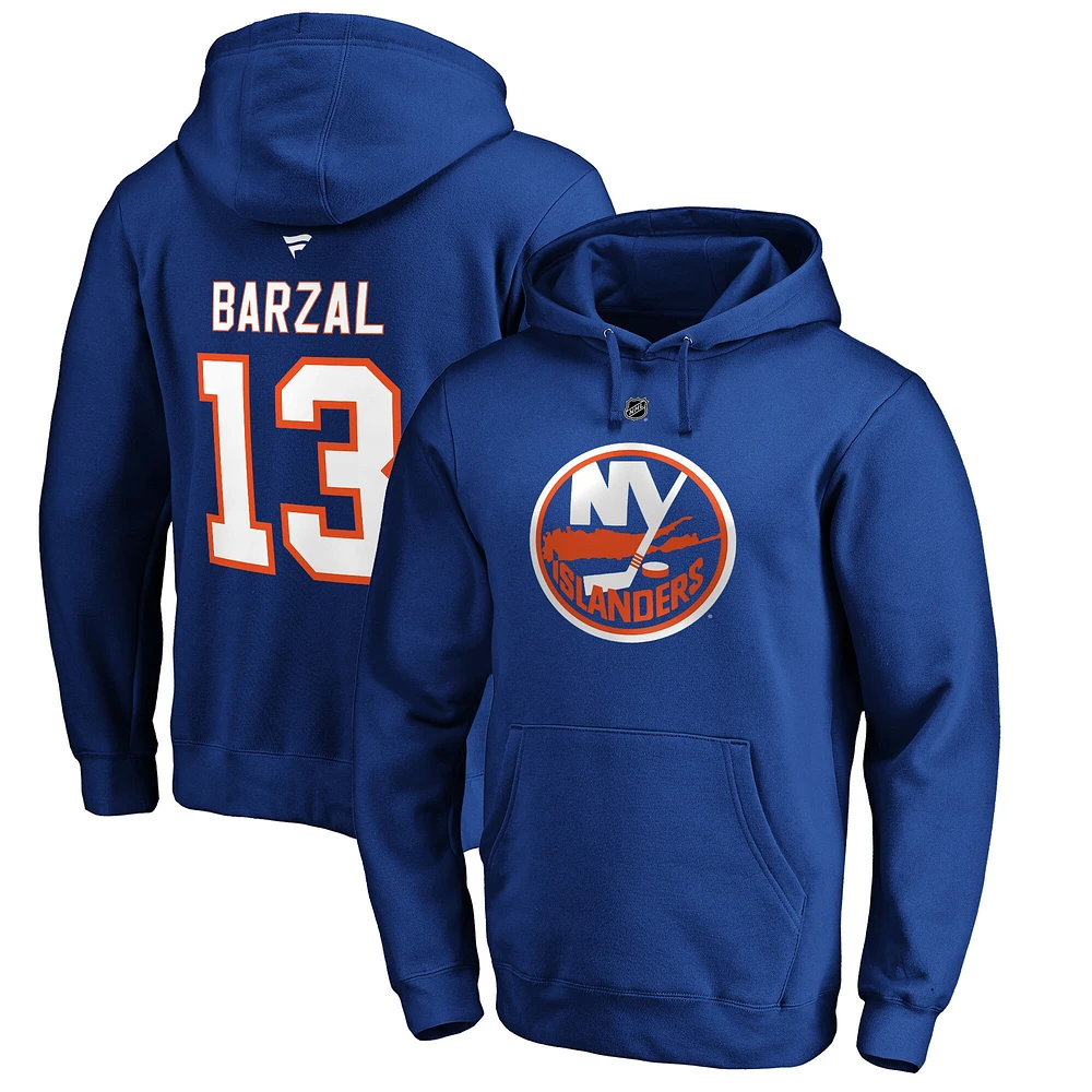 Men's Mathew Barzal Royal New York Islanders Authentic Stack Player Name & Number Fitted Pullover Hoodie