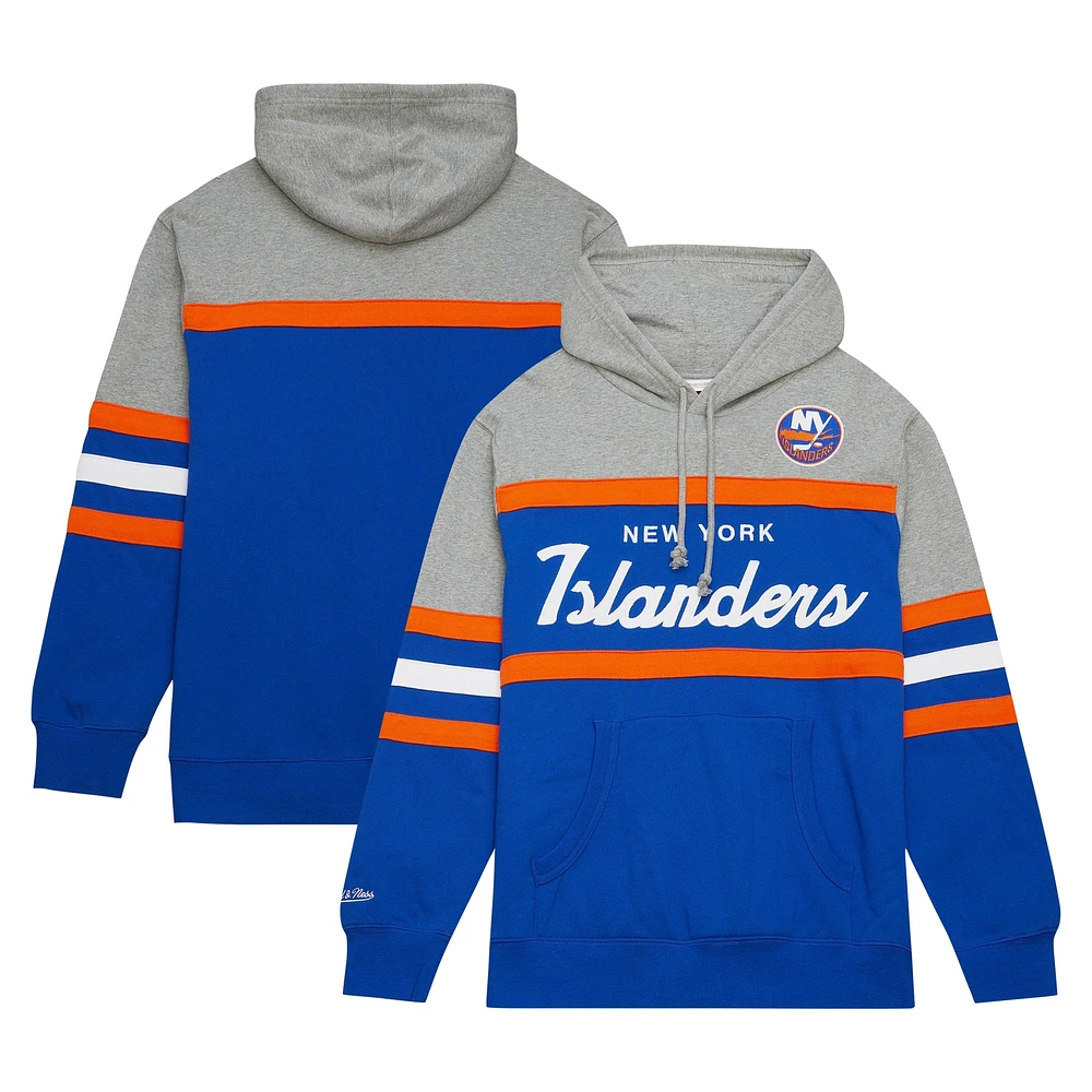 Chandail à capuchon de l'entraîneur-chef des Islanders New York Mitchell & Ness pour hommes, royal/gris