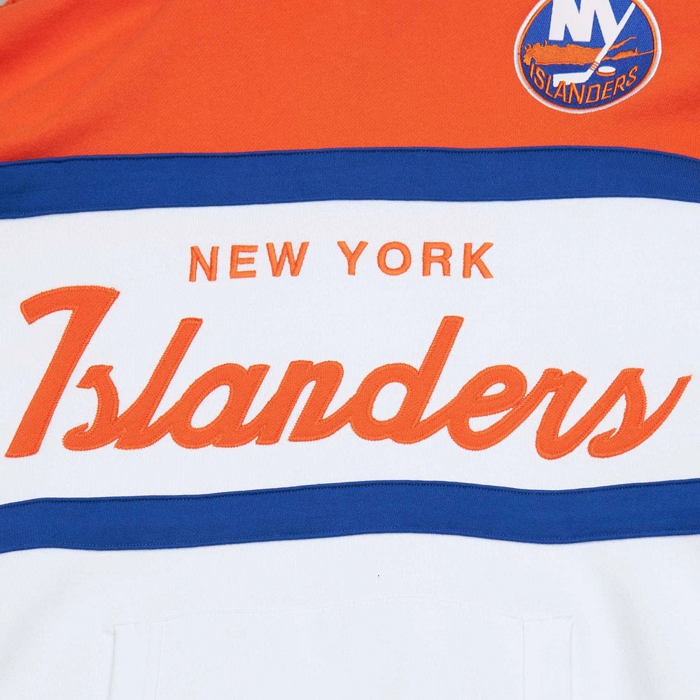 Men's Mitchell & Ness White/Orange New York Islanders Head Coach Pullover Hoodie