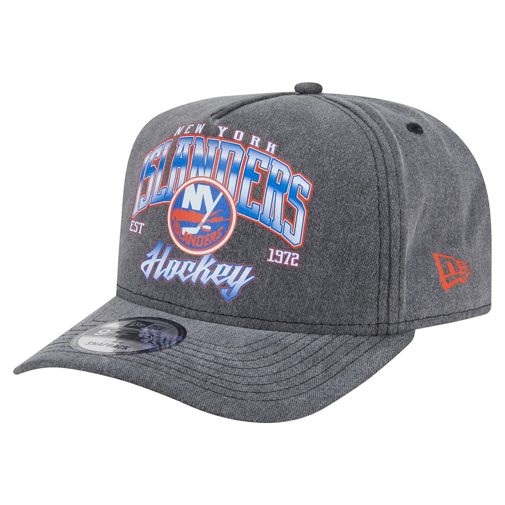 Men's New Era  Charcoal New York Islanders Throwback Washed A-Frame Pre-Curved 9FIFTY Snapback Hat