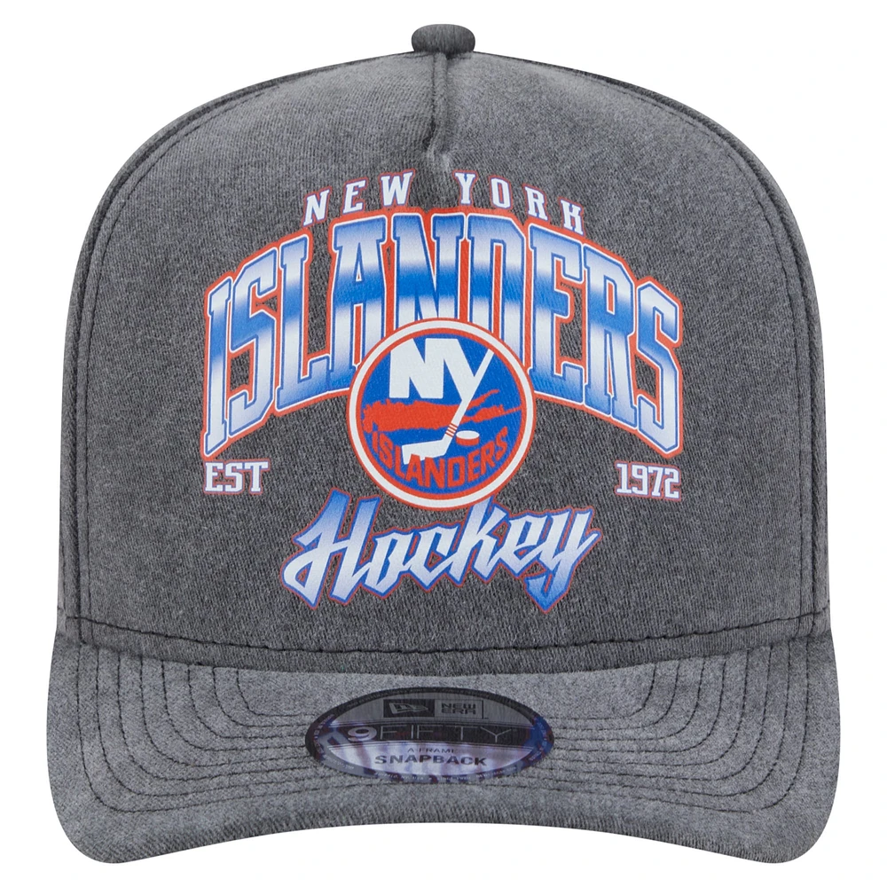 Men's New Era  Charcoal New York Islanders Throwback Washed A-Frame Pre-Curved 9FIFTY Snapback Hat